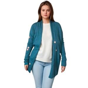 Kinross cashmere blue embroidered cardigan sweater